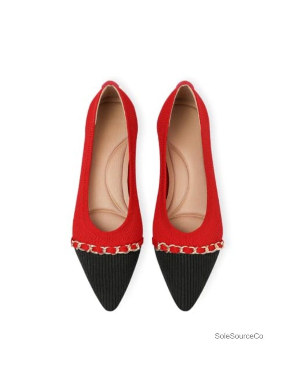 Women's Pointed Toe Knit Ballet Flats with Chain Detail